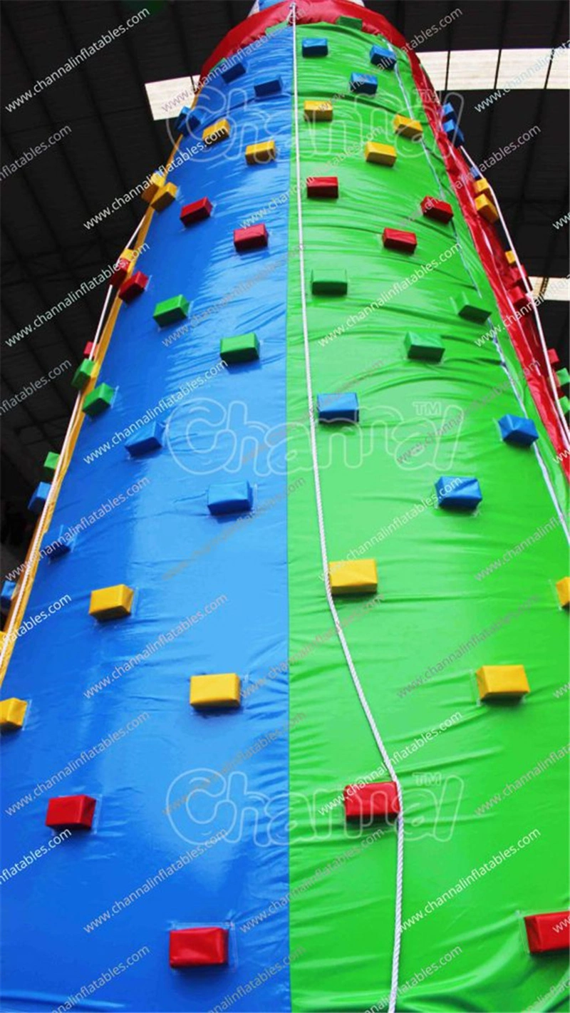 High Quality Colorful Rock Climb Wall Rainbow Cylinder Adults Inflatable Sport Game Kids Velcro Fence Inflatable Climbing Wall